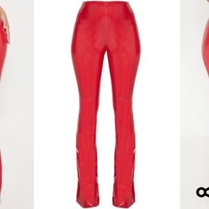 PLT Red Vinyl High Waisted Flare Leg Pants